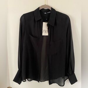 NWT ZARA Sheer Button Up